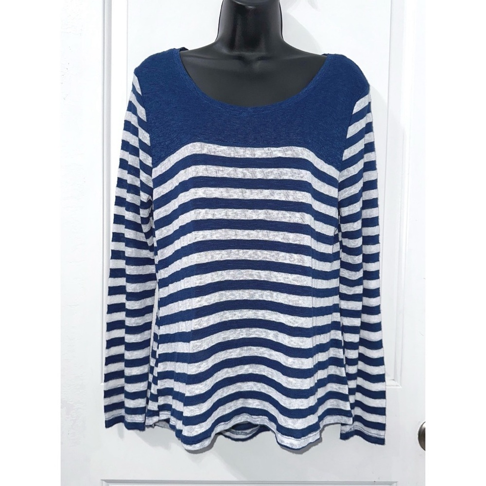 Belle Du Jour white and blue striped long sleeve top